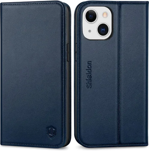 Vista 11 de SHIELDON - Funda tipo cartera de piel auténtica para iPhone 13 Mini de 5.4 pulgadas 2021, color negro Magnetic Closure, RFID Blocking, Credit Card