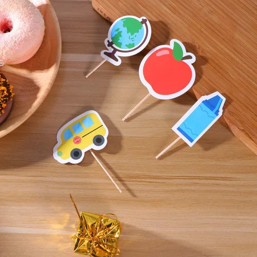 Vista 7 de 18pcs Back To Cupcake Topper Postre Fruit Cake Pick Palillos de dientes Primer Día de Aula Bienvenida Fiesta Decoración Accesorios Profesor