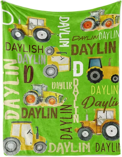 Vista 22 de Manta personalizada de tractores, nombre personalizado con diseño de camiones de tractor agrícola, manta de cama de franela de felpa suave