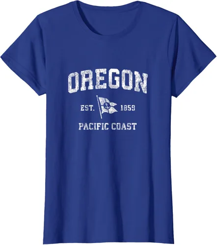 Vista 60 de Oregon Vintage barco ancla bandera diseño de West Coast Retro Tee, hombre S, Arándano