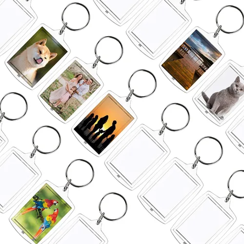 Vista 4 de 30 llaveros de acrílico para marcos de fotos, transparentes con anillo dividido, llavero transparente, regalo para amigos de la familia