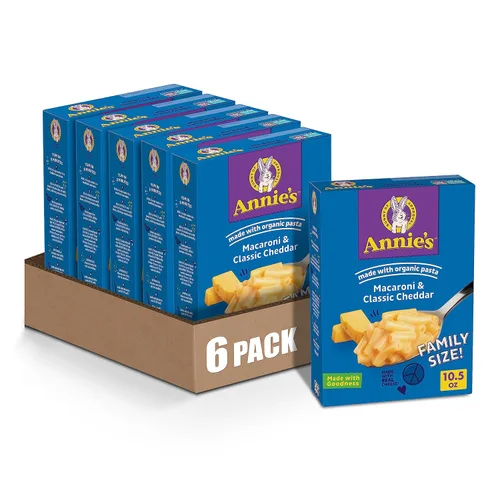 Vista 9 de Annie's Macarrones y Cheddar clásico con pasta orgánica, hechos con queso real, acompañamiento de cena o aperitivo, 6 onzas