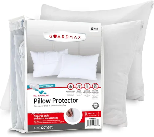 Vista 22 de Guardmax - Protector de almohada resistente al agua y a prueba de chinches - Con zipper - Juego de 2 - Silencioso, Poliuretano, Blanco, Estándar