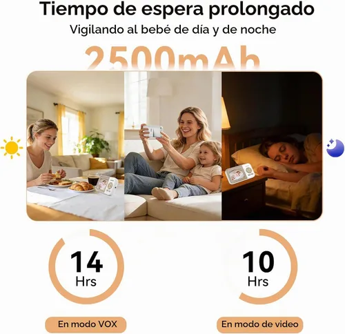 Vista 5 de ebemate Cámara de Monitoreo de Bebé con Video, Cámara de Monitoreo de Audio de Comunicación Bidireccional con Canciones de Cuna Monitoreo de Bebé