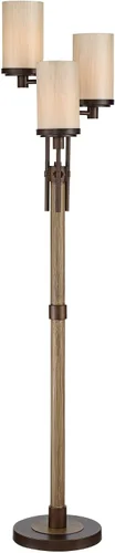 Vista 6 de Franklin Iron Works Astoria - Lámpara de pie industrial rústica de estilo granja en forma de árbol de 3 luces, 71 pulgadas de alto, bronce, madera