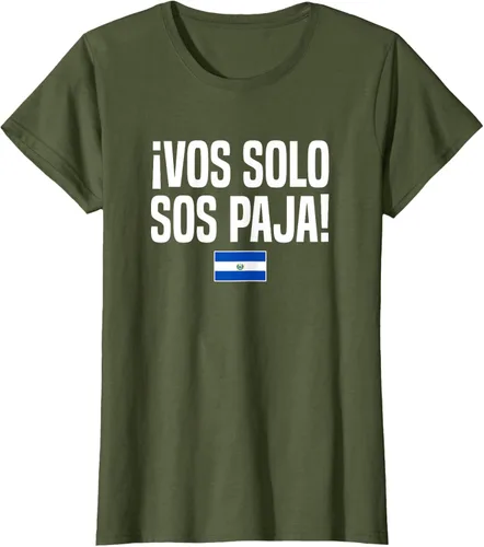 Vista 75 de Camiseta Vos Solo Sos Paja Salvadoran Slang Bandera de El Salvador, Negro