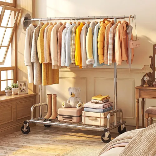 Vista 2 de HOKEEPER Perchero de ropa resistente con carga de 525 libras, perchero ajustable de 75 pulgadas de ancho, perchero para colgar ropa con ruedas