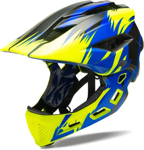 Vista 11 de Casco de cara completa para niños y niños, casco BMX multideporte desmontable para bicicleta sucia de montaña Negro