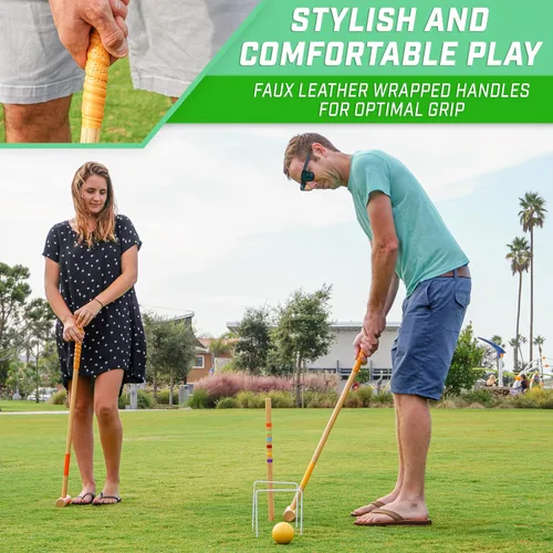Vista 4 de GoSports - Juego de croquet para seis jugadores para adultos y niños, diseño moderno de madera, elige Deluxe (35 pulgadas) o estándar (28 pulgadas)
