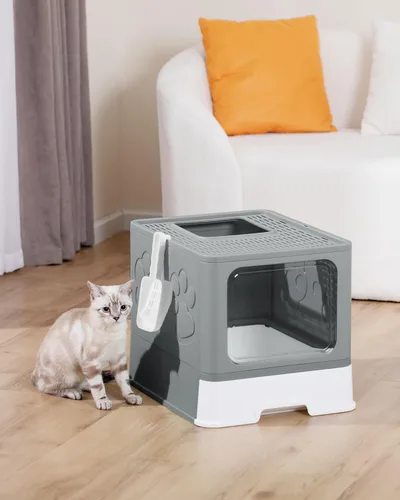 Vista 7 de Caja de Arena Cerrada para Gatos, Caja de Arena Grande para Gatos Grandes, Cajas de Arena Cubiertas para Gatitos con Tapa, Recinto de Caja