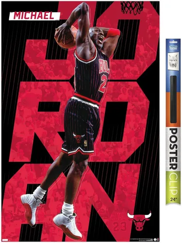 Vista 13 de Trends International Michael Jordan - Póster de pared a rayas, 14.725 x 22.375 pulgadas, versión enmarcada de madera de granero