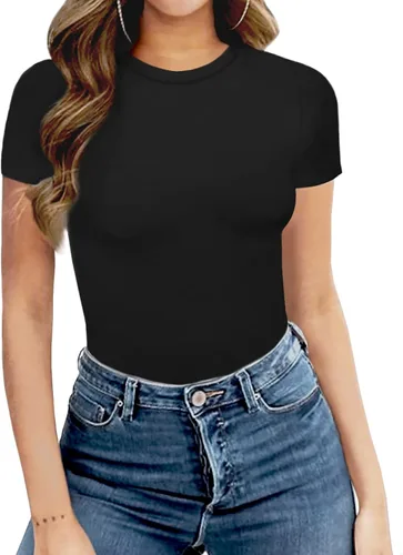 Vista 2 de MANGOPOP - Body de manga corta y manga larga para mujer, cuello redondo.