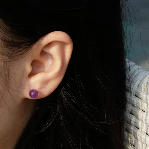 Vista 4 de Natural Stone Studs Earrings Crystal Ball Birthstone Earrings Stud Fashion Sterling Silver Ear Jewelry Gift for Women Girl