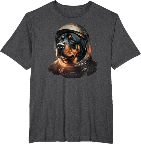 Vista 60 de Divertida camiseta Rottweiler con diseño de astronauta rottweiler en galaxia espacial, Negro