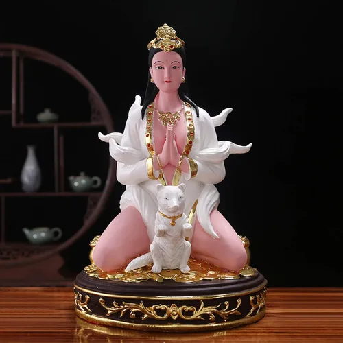Vista 5 de TOMYEUS Estatua de Buda Exquisita estatua de zorro, hada, diosa, buda, decoración de la suerte para el hogar, bendice el matrimonio y la paz, famoso