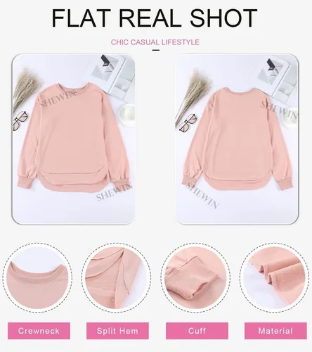 Vista 5 de SHEWIN Sudadera de gran tamaño para mujer, casual, de otoño, manga larga, cuello redondo, sin botones