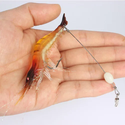 Vista 4 de Goture Soft Shrimp Lures Fishing Saltwater Luminous Shrimp Bait Set Fishing Lures with Sharp Hooks for Freshwater Saltwater Trout Bass Salmon