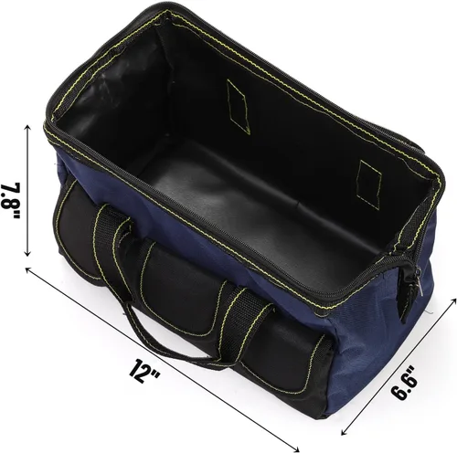 Vista 2 de Paquete de 3 bolsas de herramientas, bolsa de herramientas de boca ancha con base impermeable, bolsa de almacenamiento de herramientas resistente