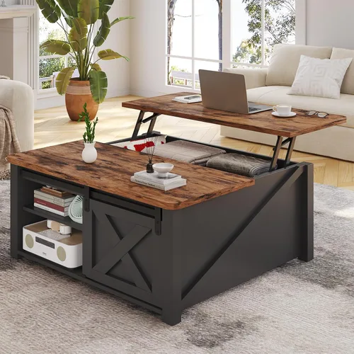 Vista 9 de SEDETA Mesa de Centro con Tapa Elevable de 31.5" con Almacenamiento, Mesas de Centro Cuadradas para Sala de Estar, Mesa de Centro Estilo Granja