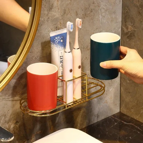 Vista 4 de Gaolinci 2 tazas de baño, soporte para cepillos de dientes de cerámica, vaso de 9 onzas
