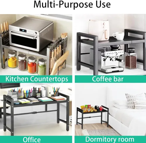 Vista 6 de Soporte de microondas para encimera, estante de microondas resistente con soporte para tablas de cortar, estante para cuchillos y soporte