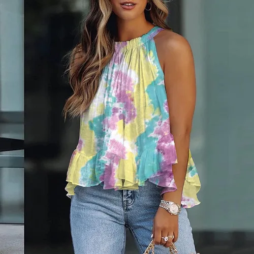 Vista 2 de Blusa sin mangas con estampado a rayas para mujer, casual, holgada, para verano, vacaciones, vacaciones
