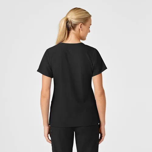 Vista 4 de WonderWink W123 6155 - Top estilizado con cuello en V para mujer, Negro