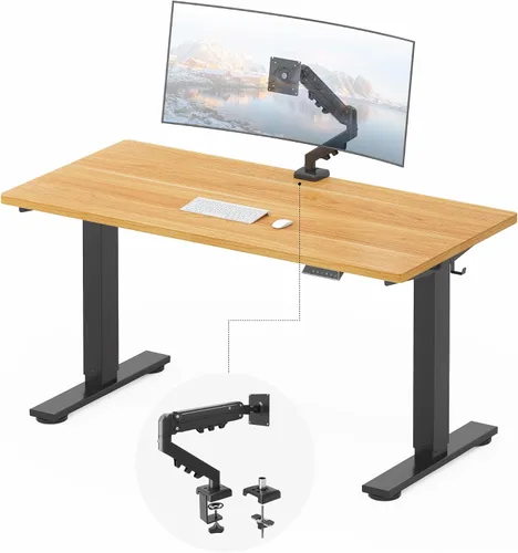 Vista 54 de FLEXISPOT EN2 Escritorio de pie de una pieza completa con regleta de alimentación de abrazadera, escritorio eléctrico de altura ajustable de 40 x 24