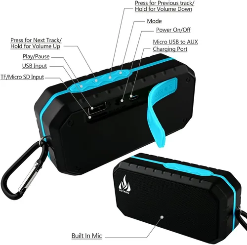 Vista 4 de WEYANG Altavoz Bluetooth portátil,Altavoz inalámbrico impermeable IP65,Altavoces Bluetooth al aire libre inalámbricos,Bluetooth 5.0,Construido