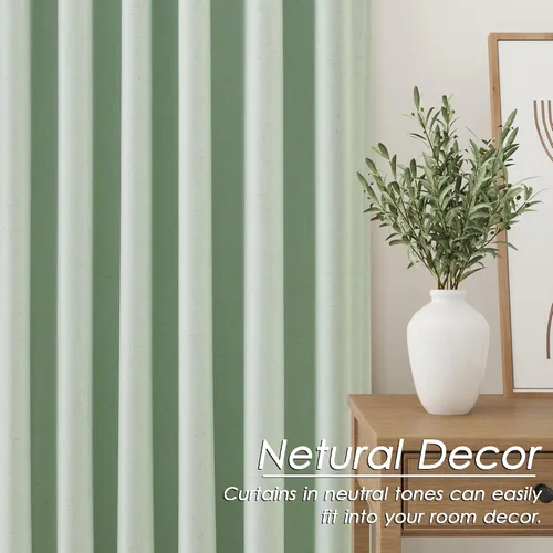 Vista 6 de Cortinas de lino 100% opacas para dormitorio, 102 pulgadas de largo, con pestaña trasera, bolsillo para barra, paneles acústicos con aislamiento