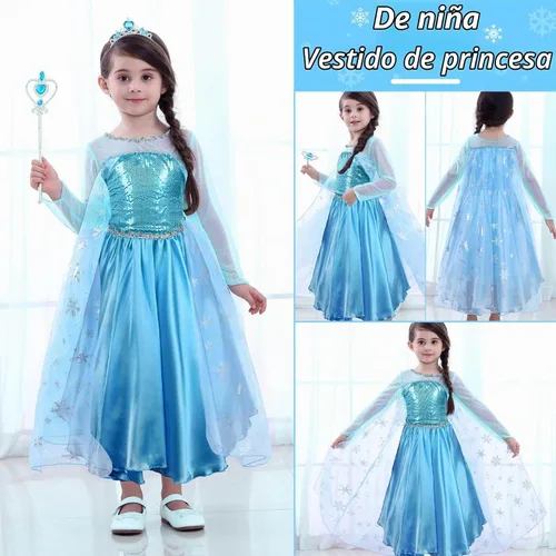 Vista 6 de URAQT Princess Dress Costume for Girls Deluxe Fancy Dress Up Birthday Cosplay Costume with Crown Wand Accessories