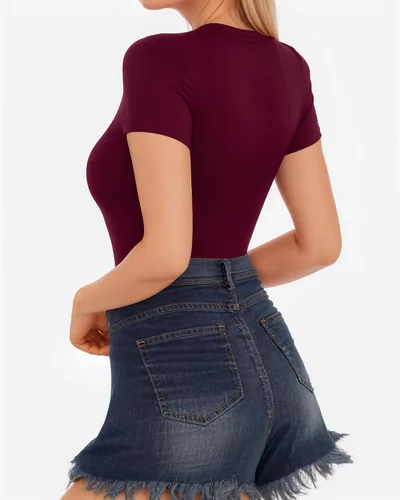 Vista 3 de MANGOPOP Camisetas básicas de manga corta con cuello redondo para mujer