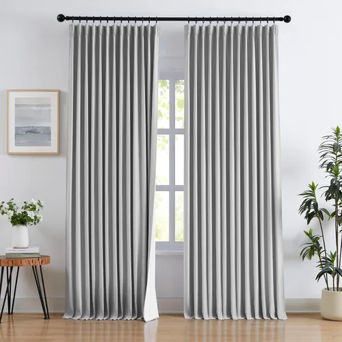 Vista 14 de Blue Pinch Pleated Linen Blend Full Blackout Curtains 84" Living Room 2pcs Azul