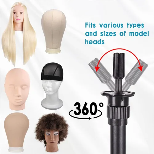 Vista 7 de AliLeader - Trípode para peluca de 50 pulgadas y 3 brazos (cabeza de maniquí no incluida) Acero inoxidable, para entrenamiento de peluquería