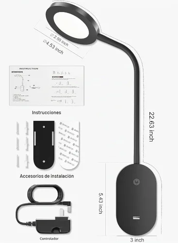 Vista 5 de Deeloop Luz de Lectura Montada en Pared LED para Cama, Luz de Libro para Pared, Lámpara de Mesita de Noche con Salida USB, Temporizador de Apagado
