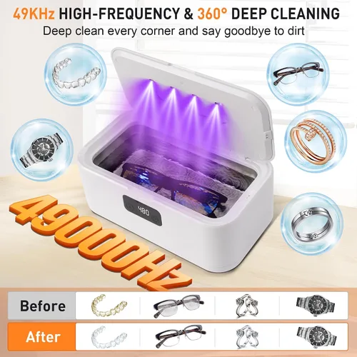 Vista 2 de snawowo Máquina Limpiadora Ultrasónica de Joyas - 28 onzas/800ml 49KHz Limpiador Profesional de Retenedores 5 Temporizadores Pantalla LED Tanque