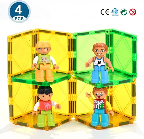 Vista 6 de ZNZ Figuras magnéticas de personas para niños, 4 piezas, juguetes compatibles con azulejos magnéticos, bloques magnéticos para niños y niñas, regalos