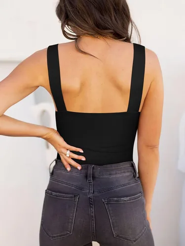 Vista 77 de Reoria - Camiseta sin mangas sexy tipo body con escote cuadrado para mujer, ropa para discoteca