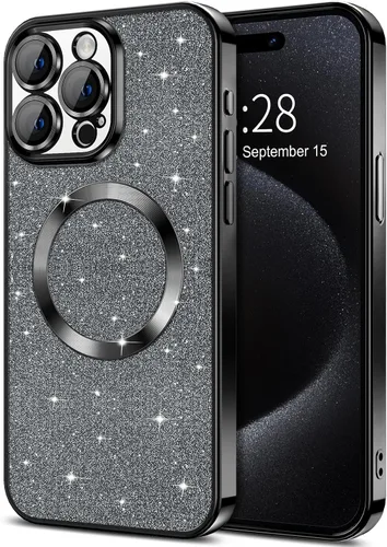 Vista 13 de Hython para iPhone 16 Funda con chispas brillantes, fundas transparentes magnéticas con protector de lente de cámara [Compatible con MagSafe]