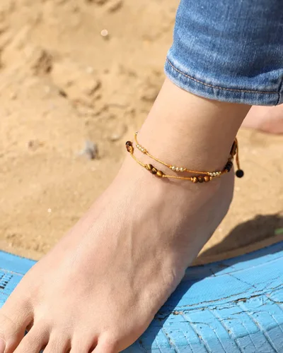 Vista 8 de Jewever Pulsera tobillera de cristal de amatista de cuarzo rosa con ojo de tigre para mujer, con cuentas de cristales genuinos y piedras preciosas