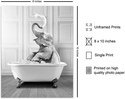 Vista 2 de Arte de pared de baño, arte de pared de elefante, divertida decoración de baño para niños, bonitos accesorios de baño, decoraciones de baño