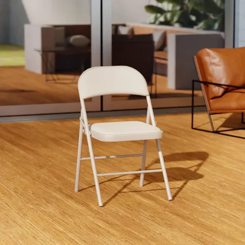 Vista 2 de Juego de 4 sillas plegables de tela beige con asiento acolchado