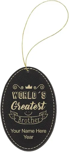 Vista 2 de LaserGram Personalized Christmas Ornament, World's Greatest Brother, Faux Leather, Custom Laser Engraved Gift Idea (Oval Shape, Black with Gold)
