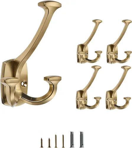 Vista 21 de Ganchos de latón antiguos grandes montados en la pared decorativos de doble cara resistentes para colgar abrigos, toallas, batas, bolsos, ganchos