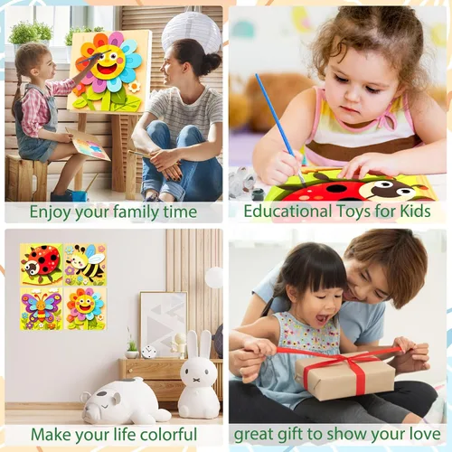Vista 5 de EOBROMD Paquete de 4 kits de pintura enmarcada por números para niños, kits de pintura de insectos para niños de 4 a 8 a 12 años, pintura sobre