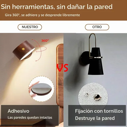 Vista 2 de LANDGOO Wood Wall Sconce Bedside Lamp,Rechargeable, Night Lights, Sapele