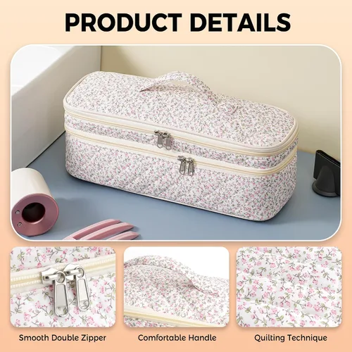 Vista 5 de Bolsa de viaje de herramientas para el cabello de doble capa para rosa (Floral Pink)