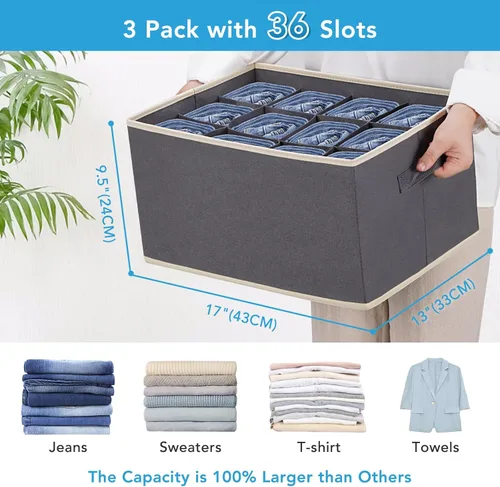Vista 3 de Organizador de jeans de 12 ranuras y organizador de pantalones de 6 ranuras para ropa, jeans, suéter, camiseta, vestido apilable para armario