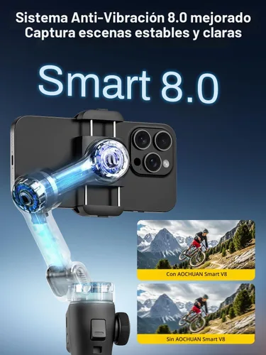 Vista 2 de AOCHUAN Estabilizador de cardán para iPhone con control remoto Bluetooth, estabilizador de teléfono de 3 ejes con barra de extensión de 7.8 Negro