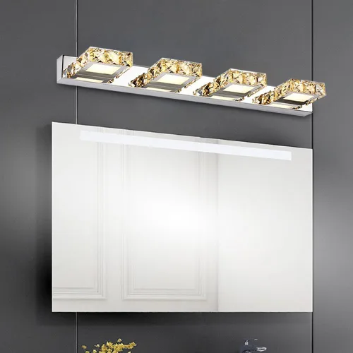 Vista 10 de Lámpara de tocador de cristal de 18.1 pulgadas, 3 luces, accesorios de iluminación de baño, lámpara de pared LED cromada moderna sobre espejo